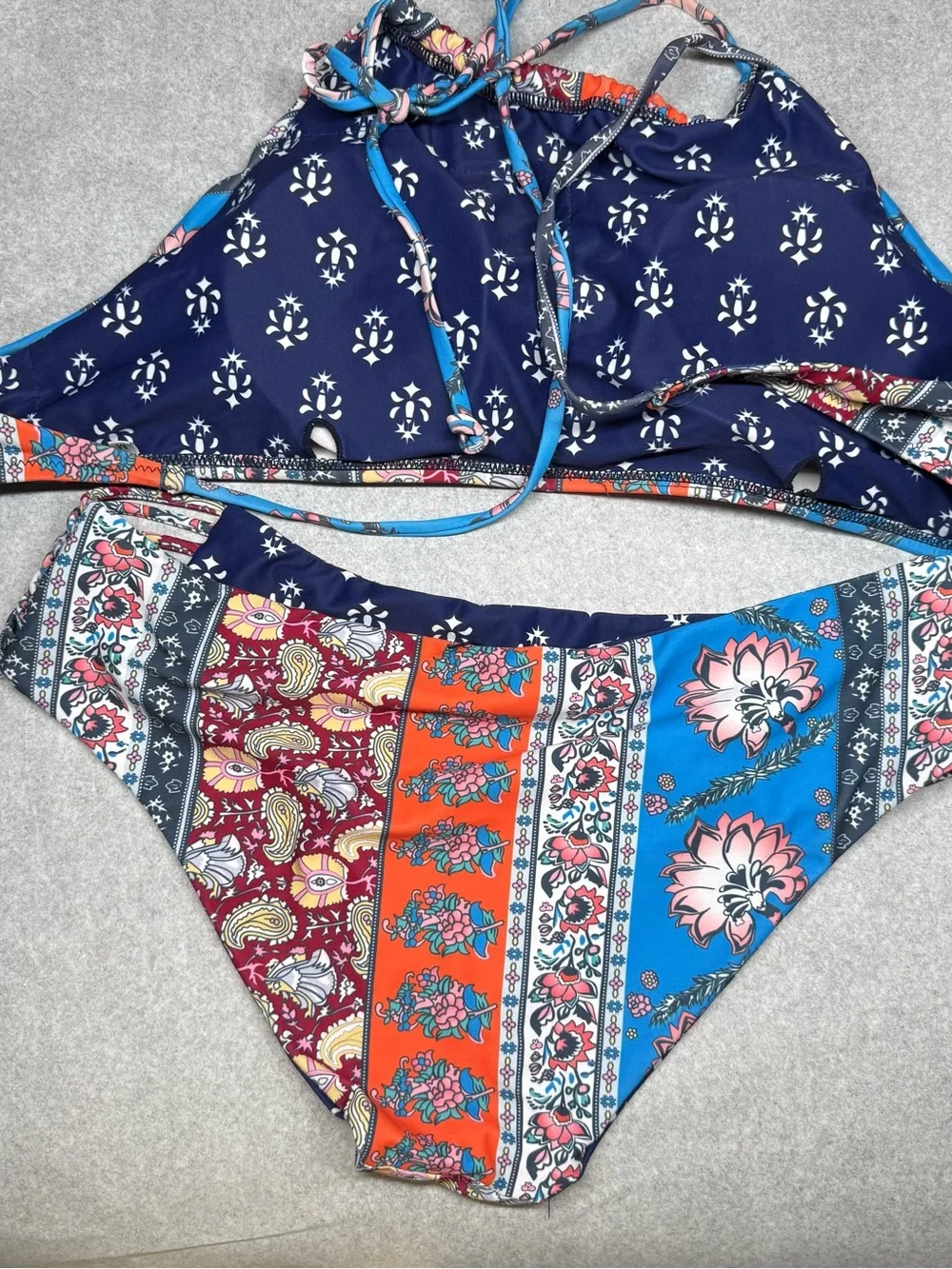 Cupshe Multicolor Patchwork Halter Bikini - Blue, Orange, Red, Navy